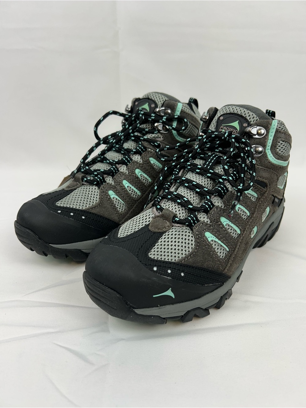*NEW* Pacific Mountain Waterproof Leather Hiking Boots Women’s 8 Grey & Teal